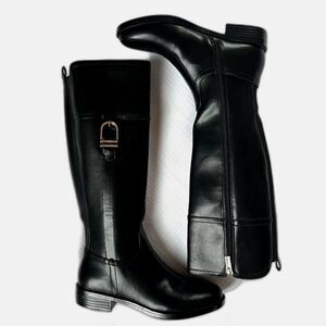 Tommy Hilfiger Rowndup Knee High Black Gold-tone Side Zip Riding Boots SZ 7.5